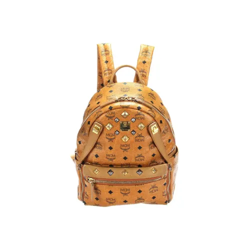 MCM Stark Visetos Холст Покрытый Клатч Рюкзак Средний Унисекс Коньячный Коричневый