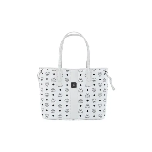 MCM Liz Visetos Холст с кожей Тоут Сумка Сумка для покупок Комбинированная сумка Сумка Сумка через плечо Женская Белая