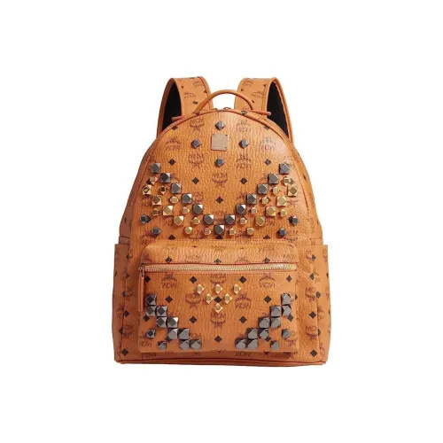 MCM Stark Visetos Кожа Рюкзак Средний Женские Коньячный