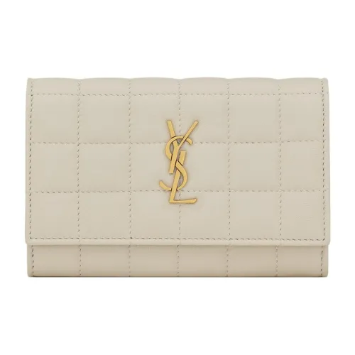SAINT LAURENT Cassandre Lambskin Картхолдер Кошелек Маленький Женский Белый