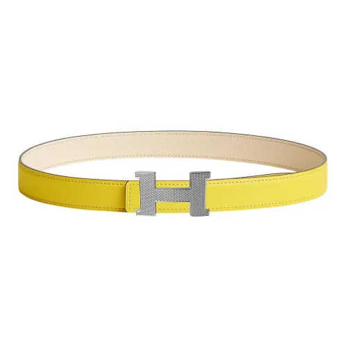 HERMES Swift and Epsom Телячья кожа Кожаные ремни Женские Лайм Кремово-белый Ширина 2,4CM