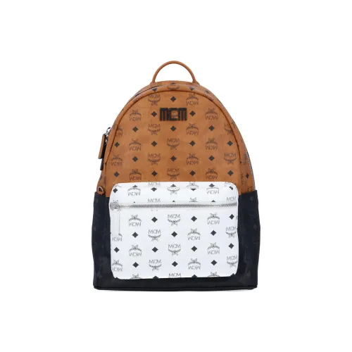 MCM Stark Visetos Коровья кожа Рюкзак Средний Унисекс Черный белый