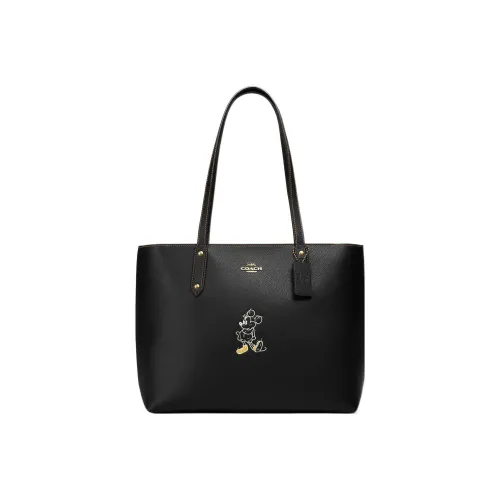 COACH Disney Коллаборация Central кожа тоут сумка сумка для покупок сумка через плечо большая женская черная