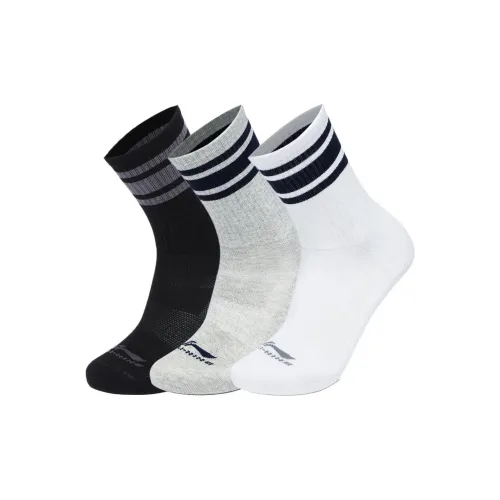 LINING Sports Life Collection CF Tracing Носки Crew Унисекс 3 упаковки Черный + Светло-Серый + Белый