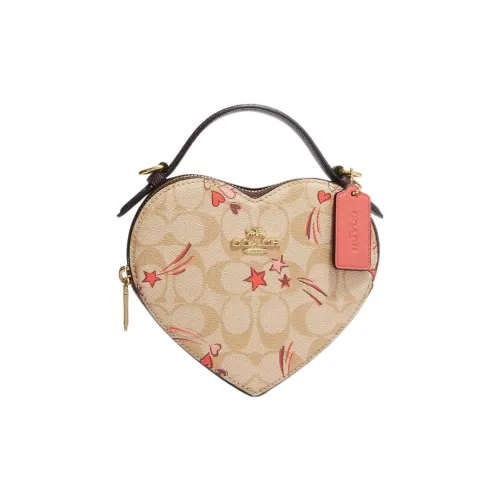 COACH Сердце Холст с кожей Сердце Формированная Сумка Коробка Сумка Сумка Сумка через плечо Сумка через плечо Маленькая Женская Хаки