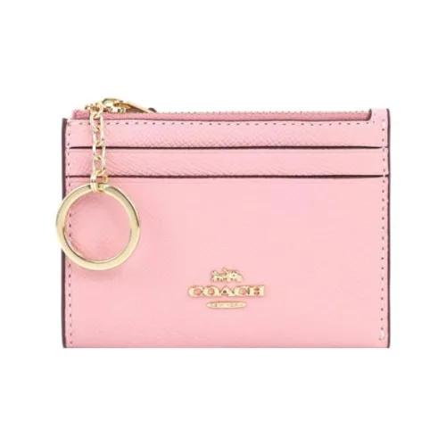 COACH Skinny Id Case Крестообразная текстура Кожа Сумка для документов Картхолдер Мини Женские Розовый