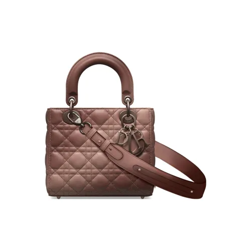 DIOR Lady Dior Cangrid Овечья кожа Сумка через плечо Сумка Маленькая Женская Темно-розовая