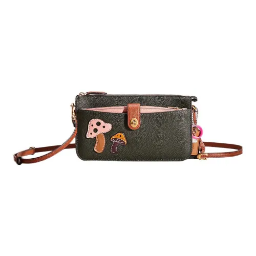 COACH NOA POP Up Пескоструйная кожа Курьерская сумка Сумка через плечо Маленькая Женская Черная и Розовая