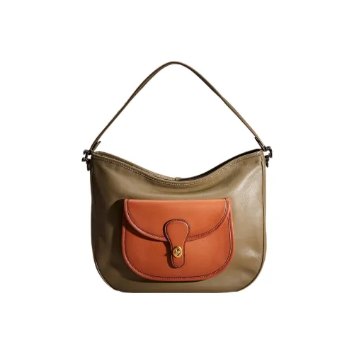 COACH Hobo кожаная сумка-хобо сумка сумка через плечо большая женская армейский зеленый и коричневый