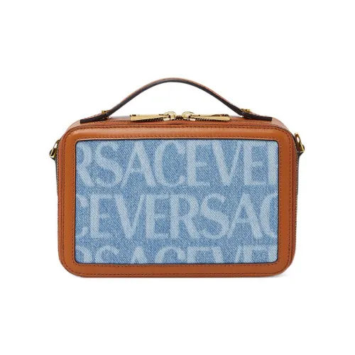 VERSACE Хлопок Телячья кожа Портативная Сумка через плечо Сумка на плечо Маленькая Мужская Синяя Коричневая