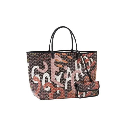 GOYARD Saint Louis Холст и Кожа Комбо Тоут Сумка Одно Плечо Сумка Большая Унисекс Черный Розовый