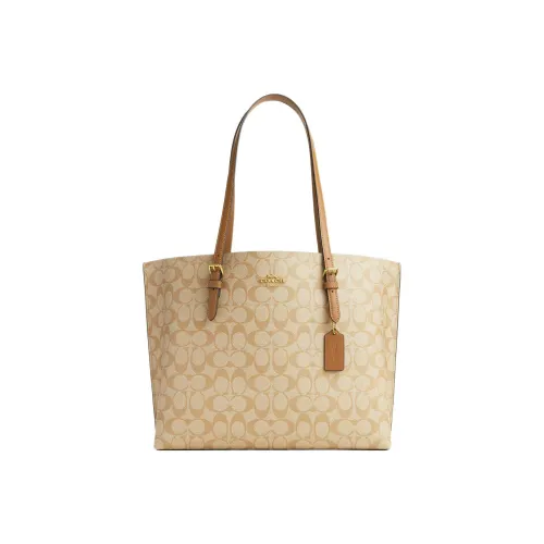 COACH Mollie Покрытый холст с кожаными вставками Тоут Сумка Сумка для покупок Сумка через плечо Большая женская Светлый хаки