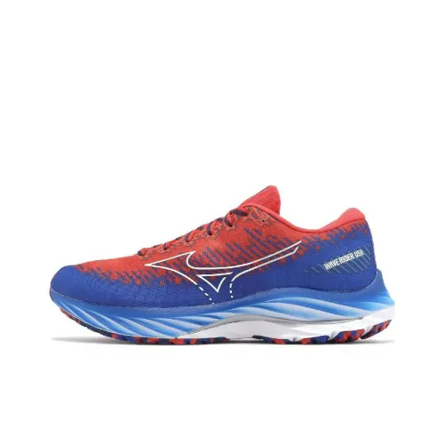 Mizuno Wave Rider 27 Амортизаторы Шок-абсорбирующие Противоскользящие Устойчивые к истиранию Низкий Топ Беговые кроссовки Мужские Красный Синий