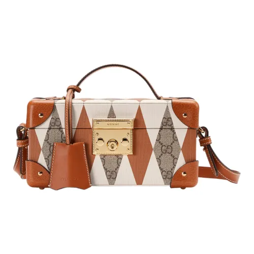 GUCCI Кожа Панели Холст Наручные часы Коробка Сумка Сумка через плечо Сумка через плечо Стандартная Женская Коричневый Белый