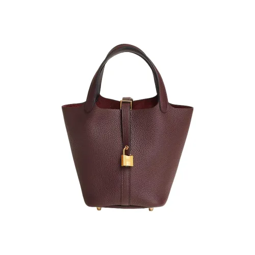 HERMES Picotin Lock Сумка из кожи Taurillon Clemence корзинка-сумка ведрообразная сумка женская сумка 18 седло красный и черный твид