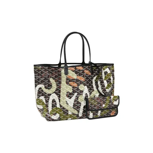 GOYARD Saint Louis Холст и Кожа Комбо Тоут Сумка Сумка через плечо Сумка Маленькая Унисекс Черный Зеленый