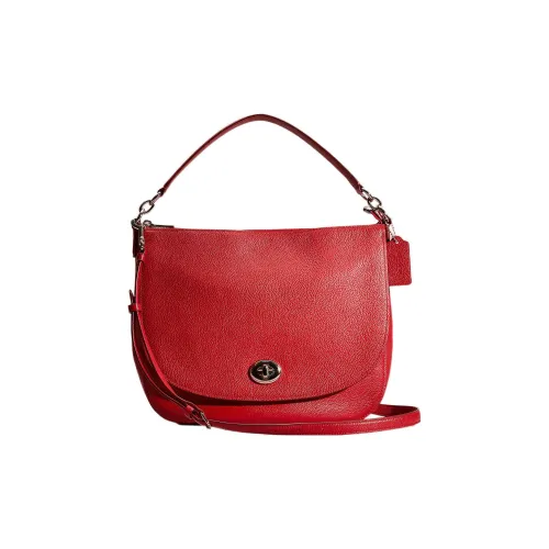 COACH Turnlock Pebble Кожа Хобо Сумка Сумка через плечо Сумка Большая Женская Красная