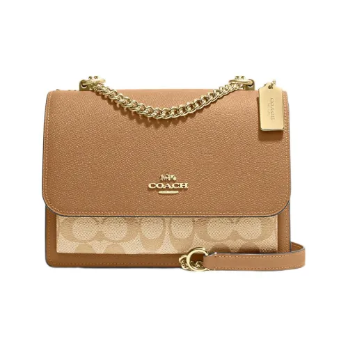 COACH Klare Кожа с Покрытым Холстом Курьерская Сумка Сумка с Цепочкой Сумка через Плечо Средняя Женская Светло-Коричневый