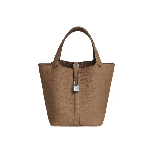 HERMES Picotin Lock Clemence Телячья кожа Сумка 22 Женская 3GAlezan Каштановый