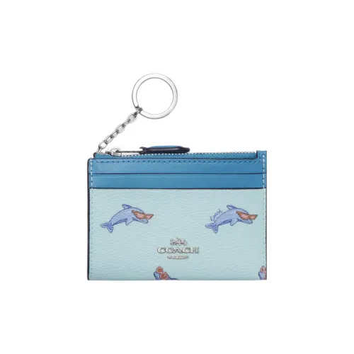 COACH Mini Id Skinny Холст с покрытием и гладкая кожа Держатель для карт кошелек Женские Светло-синий