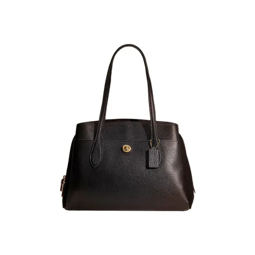 COACH Lora Пескоструйная кожа Тоут Сумка Сумка для покупок Сумка Сумка через плечо Женская Черная