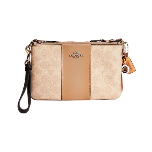 COACH Wristlet Холст с кожей Сумка через плечо Стандартная Женская Коричневая