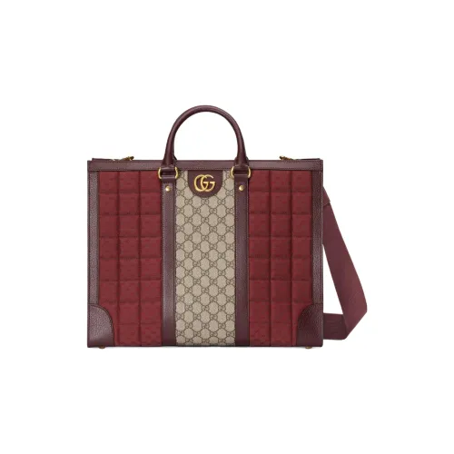GUCCI GG Supreme Холст и Кожаная Сумка-тоут Сумка для покупок Сумка через плечо Сумка Большая Мужская Бургунди