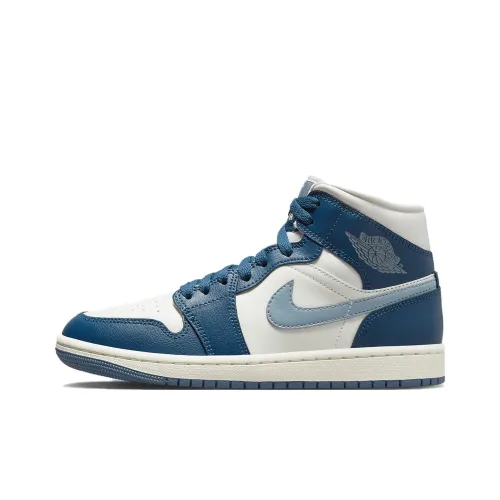 Jordan Air Jordan 1 MID 'Azure J French Blue' Устойчивый к истиранию Дышащий MID Топ Винтажные баскетбольные кроссовки Женские Синий