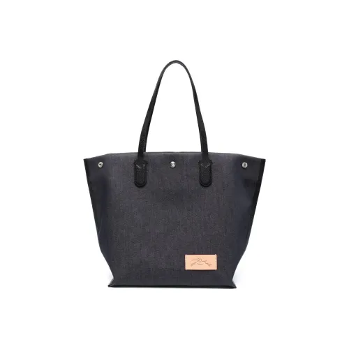 LONGCHAMP Denim Leather Trim Tote Bag Shopping Bag Handbag Shoulder Bag Women's Dark Blue
