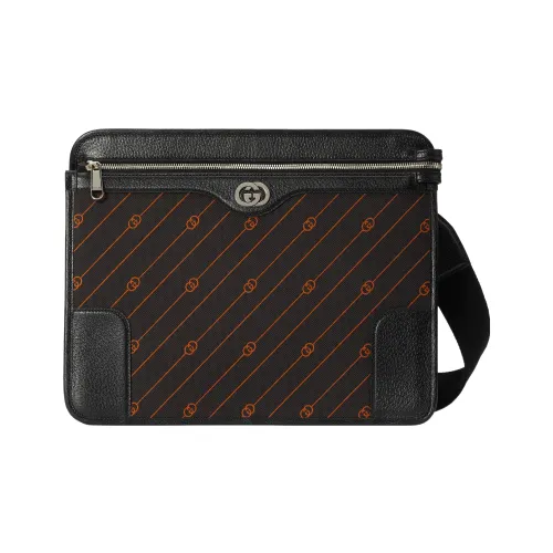 GUCCI Interlocking Жаккард С кожаными вставками Курьерская сумка Сумки через плечо Сумка на плечо Мужская
