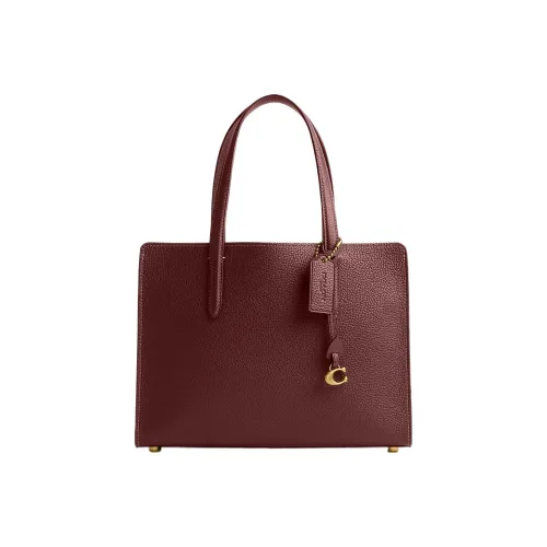 COACH Carter Пескоструйная кожа Тоут Сумка Сумка для покупок Сумка Большая Женская Коричневая Красная