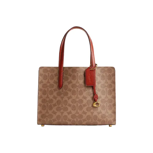 COACH Carter с коровьей кожей и ПВХ Tote сумка сумка для покупок сумка сумка через плечо сумка через плечо большая женская коричневая