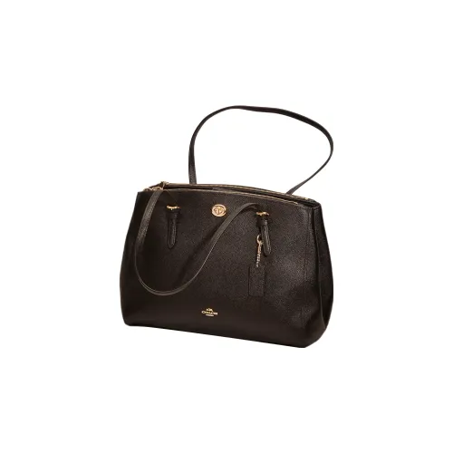 COACH Turnlock Крестообразная текстура Кожа Доска Доска Сумка Сумка через плечо Большая Женская Черная