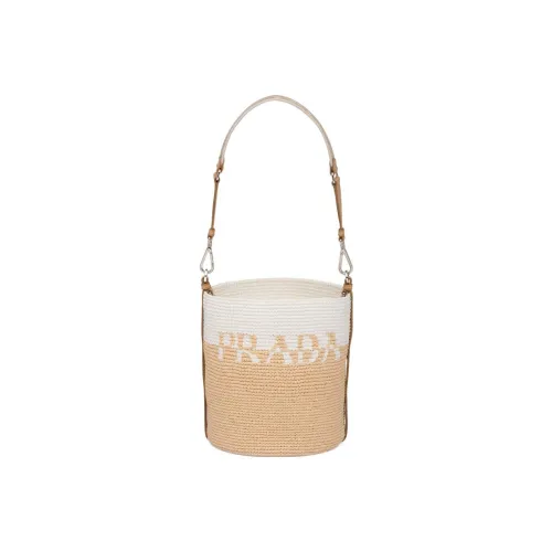 PRADA Солома And Прутья ивы Ведрообразная сумка Сумка через плечо Сумка мини Женская Пшенично-желтая