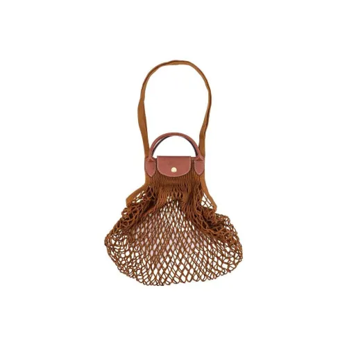LONGCHAMP Le Pliage Filet Хлопок с коровья кожа Сумка Большая Женская Табачный
