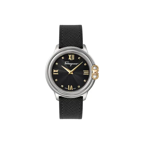 Ferragamo Женские часы Кварцевый механизм Естественная кожа Ремешок 34 мм Черный циферблат SFMJ00122