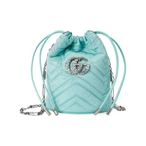 GUCCI GG Marmont Елочка Облачный Узор Ткань Ведрообразные Сумки Сумки через плечо Сумка на плечо Женская Светло-Синяя