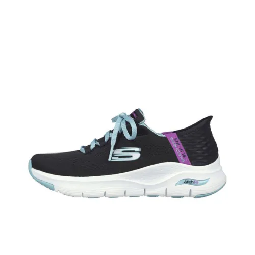 Skechers Arch Fit Устойчивые к истиранию Низкие Беговые кроссовки Женские Черный Белый