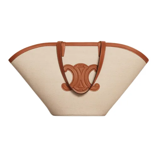 CELINE Couffin Ткань с коровьей кожей Тоут Сумка Сумка для покупок Сумка через плечо Сумка Большая Женская Естественный Коричневый