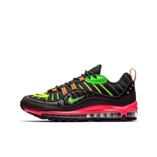 Nike Air Max 98 Low Топ Беговые кроссовки Мужской Черный зеленый красный Air Cushion Спортивный ретро стиль