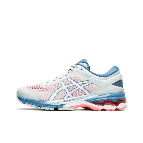 Asics Gel Kayano 26 Low Топ Беговые кроссовки Женские Белые Синие D Ширина