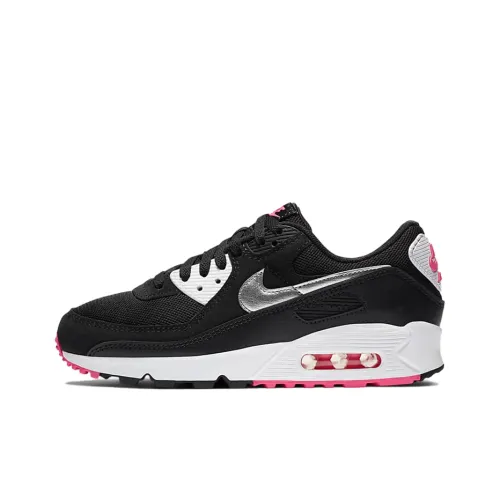 Nike Air Max 90 Low Топ Марафон Беговые кроссовки Женские Черный Серебряный Розовый