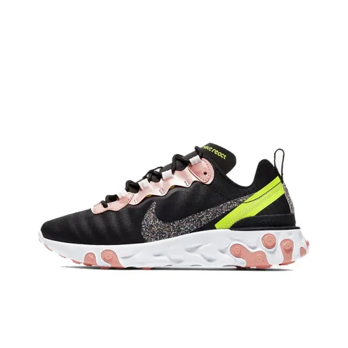 Nike React Element 55 Non Slip Легкий Низкий Топ Повседневные Беговые Кроссовки Женские Черный Розовый Конфетный
