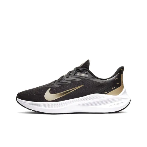 Nike Zoom Winflo 7 Противоскользящий Устойчивый к истиранию Низкий Топ Марафон Беговые кроссовки Женские Черный Золото