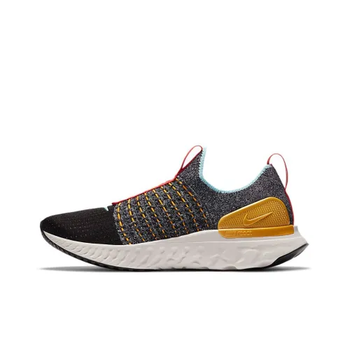 Nike React Phantom Run Flyknit 2 Амортизаторы Slip-resistant Низкий топ Повседневные беговые кроссовки Женские Черный Желтый