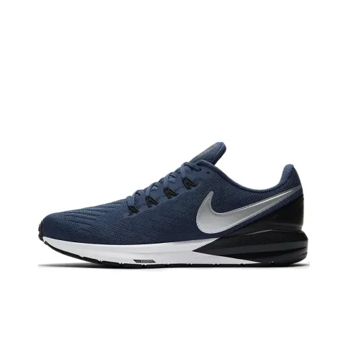 Nike Zoom Structure 22 Амортизаторы Slip-resistant Низкий топ Марафон Беговые кроссовки Мужской Темно-синий Серебряный