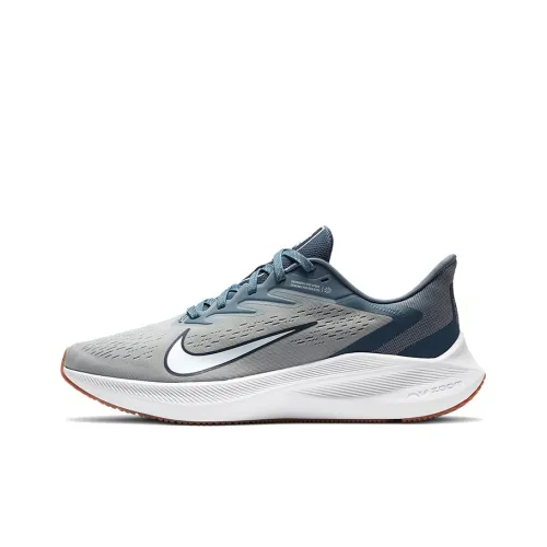 Nike Zoom Winflo 7 Slip-Resistant Abrasion-Resistant Low-Top Беговые кроссовки Мужские Серый Синий Белый