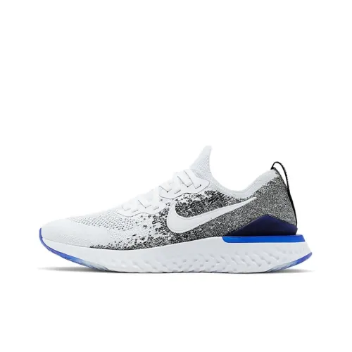 Nike Epic React Flyknit 2 Нескользящий Легкий Низкий Топ Марафон Беговые кроссовки Унисекс Серый Белый Синий