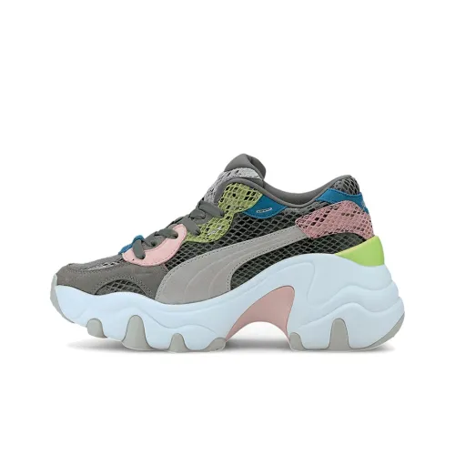 PUMA Pulsar Wedge Шокаблоки Противоскользящие Низкие Беговые кроссовки Женские Белые Серые Розовые