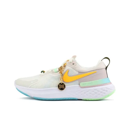 Nike React Miler 1 Амортизаторы Slip-resistant Низкий топ Повседневные беговые кроссовки Женские Серый Зеленый Желтый Вязаная ткань